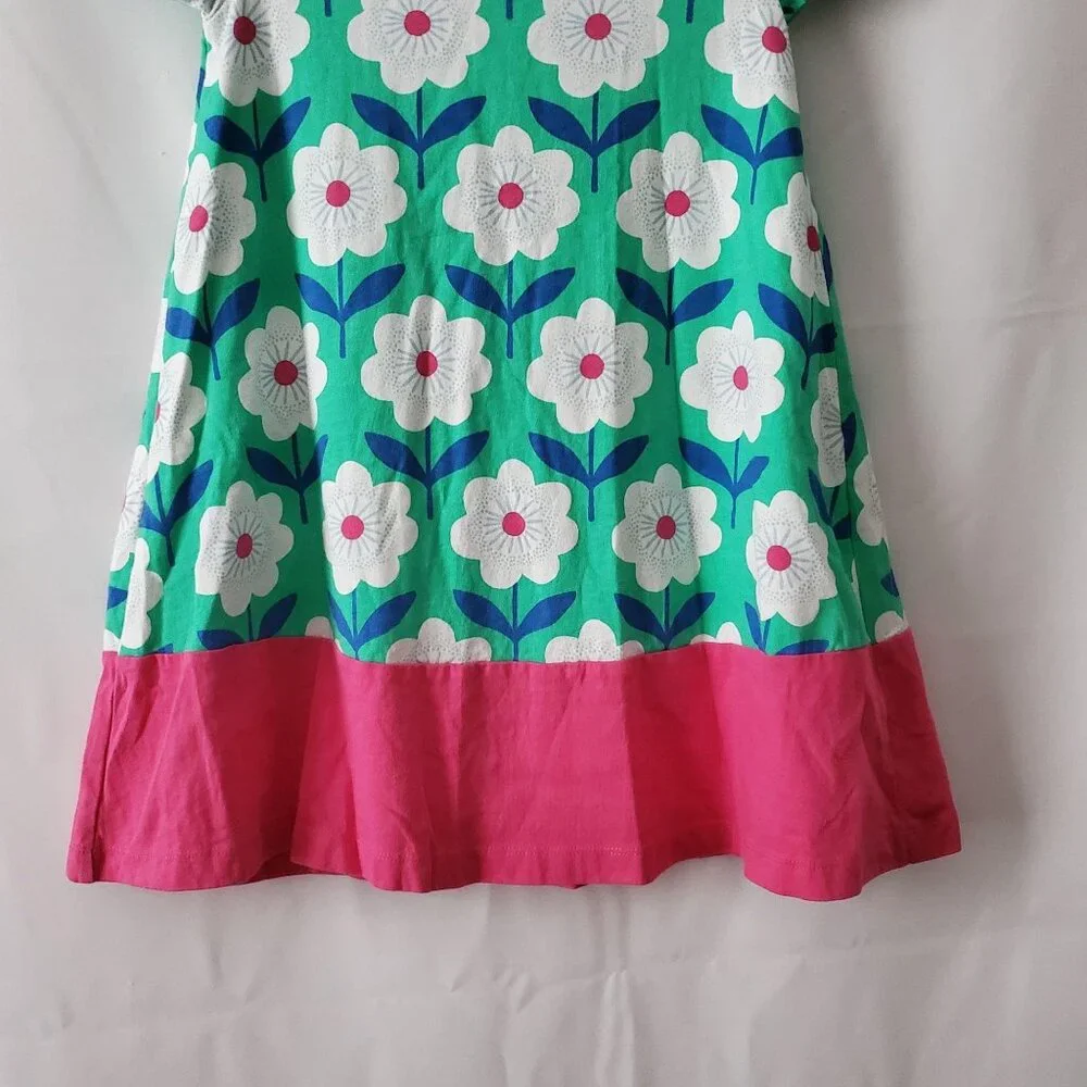 Mini Boden Little Girls Floral A-Line Pink‎ Green Jersey Cotton Shirt Dress 7-8Y